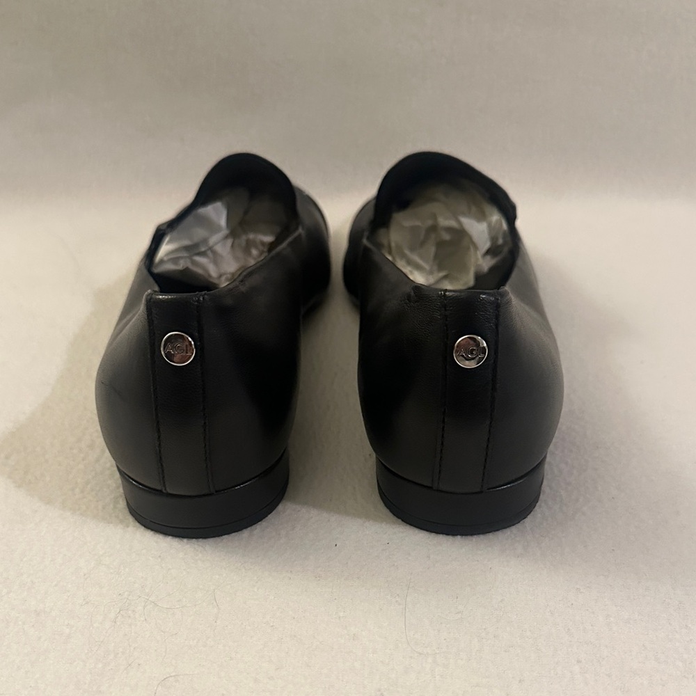 AGL Glossy Toe Black Leather Loafers - Picture 2 of 5